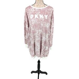 DKNY Tunic Top Size X L  Pink White Abstract Crew Neck Cotton Viscose Nice